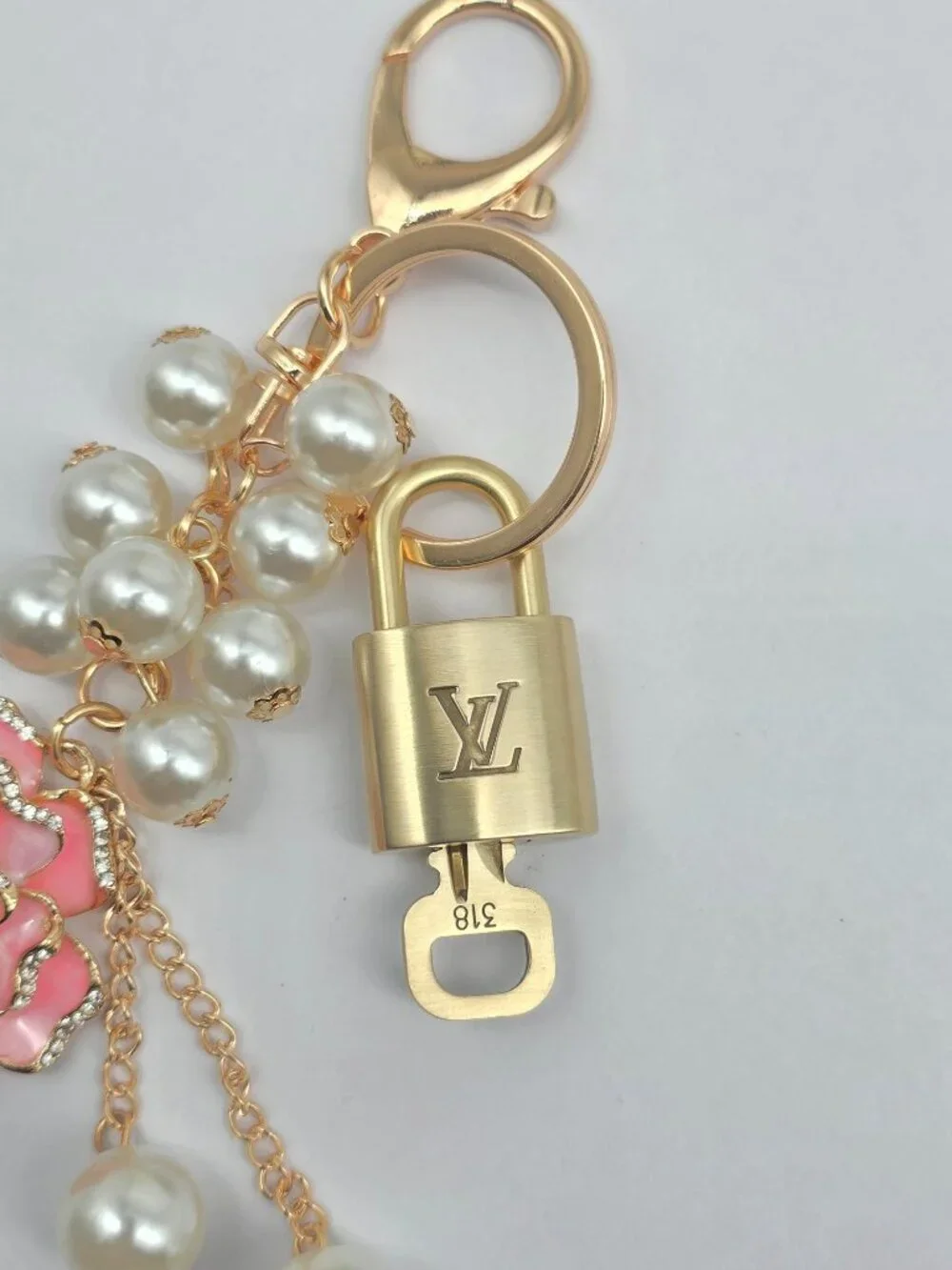 LV Gold Padlock 🔑 Authentic Louis Vuitton Charm + Unbranded Flower Keychain